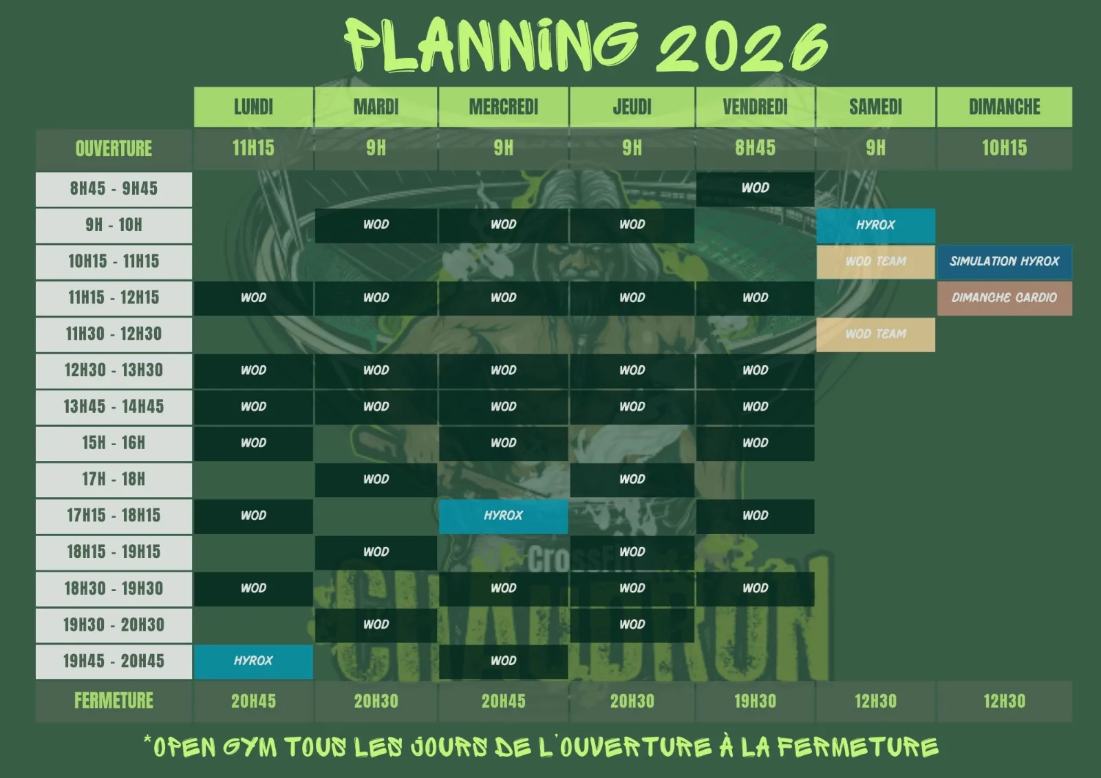 Planning 2026 — CrossFit Le Chaudron